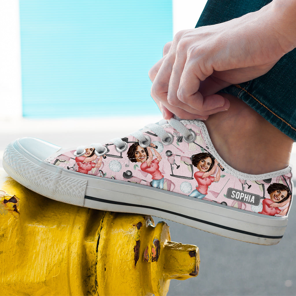 Foto eingefügt: Lustiger Golfer – personalisierte Golf-Low-Top-Schuhe