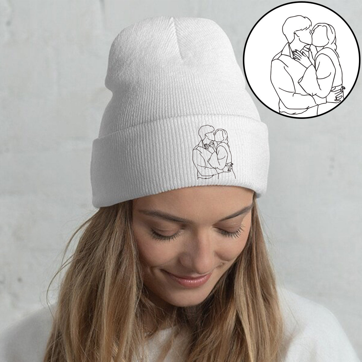 Custom Photo - Personalized Couple Embroidered Beanie