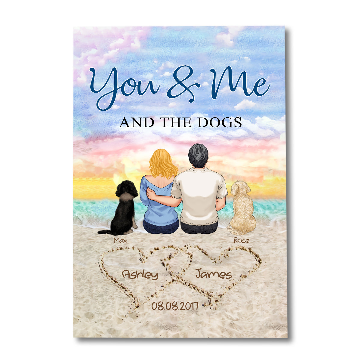 You & Me And The Dog - Personalized Couple Canvas And Poster
