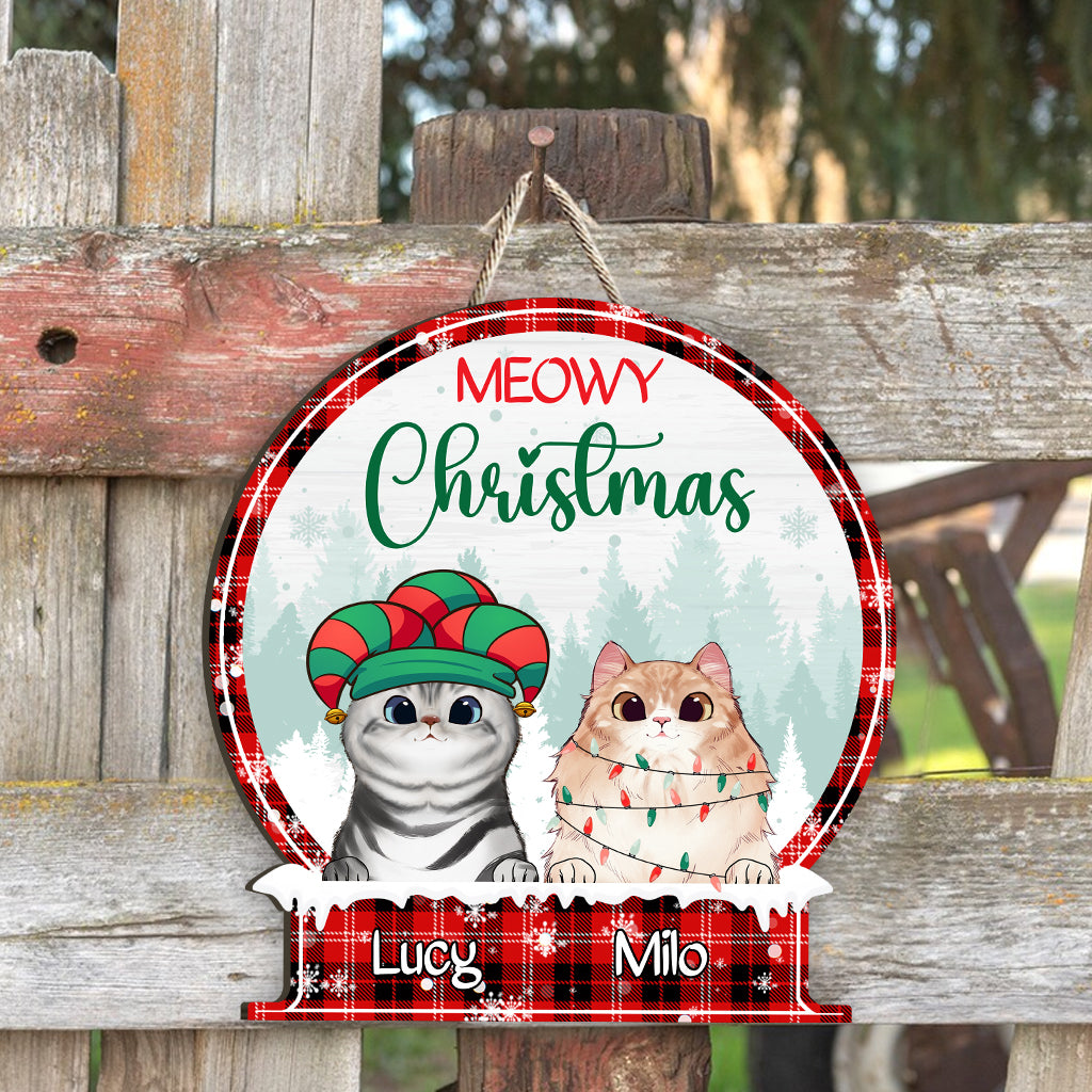 Frohe Weihnachten – Personalisiertes Katzen-Holzschild