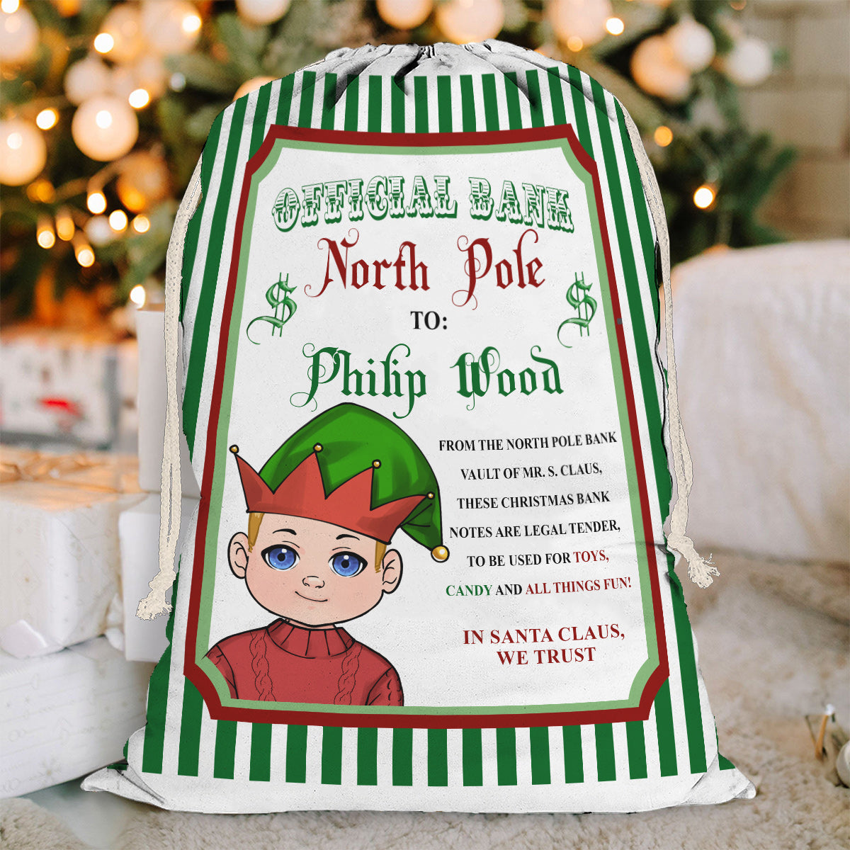 Offizielle Bank Nordpol - Personalisierter Enkel-Tragebeutel mit Kordelzug