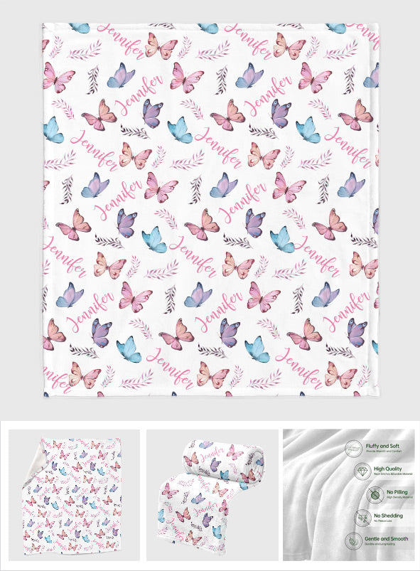 Schmetterlings-Wunschdecke mit individuellem Namen – Personalisierte Mutterdecke