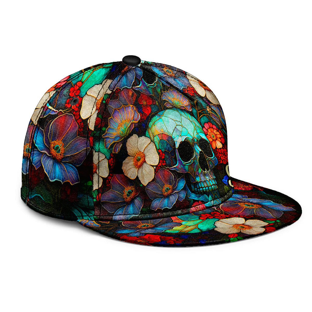 Totenkopf mit Blumenmuster – Personalisierte Totenkopf-Snapback-Kappe