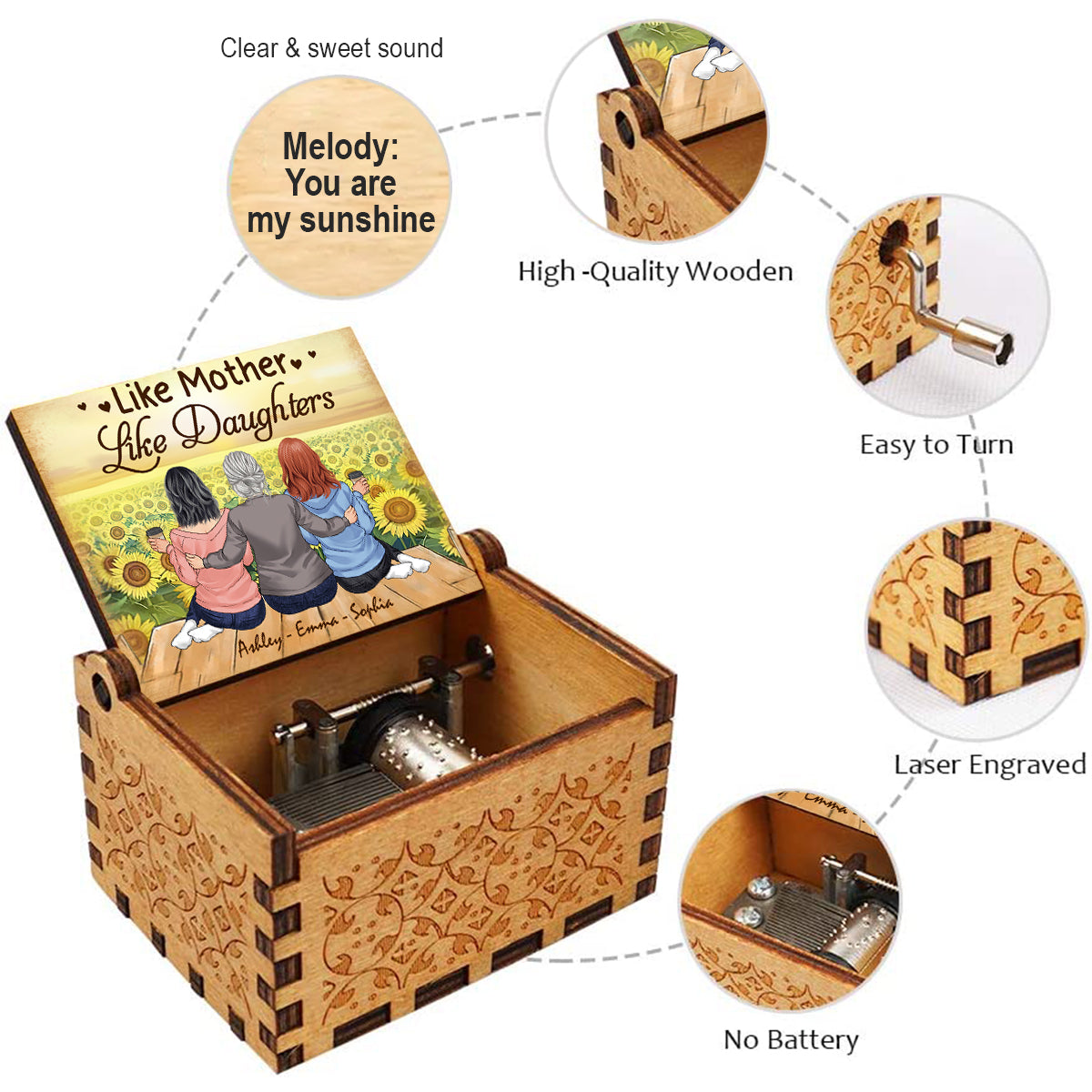 Mother And Daughter - Personalized Mother Hand Crank Music Box