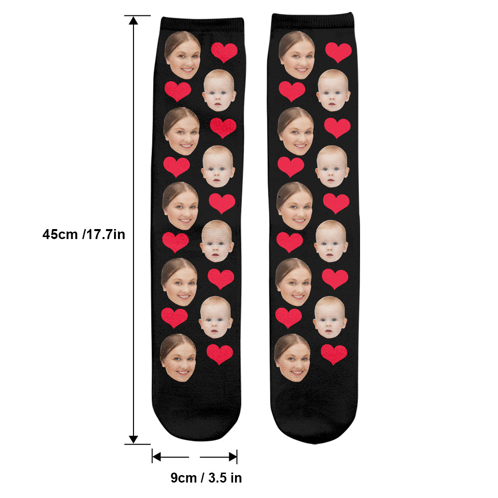 Custom Face Heart Pattern - Personalized Mother Socks