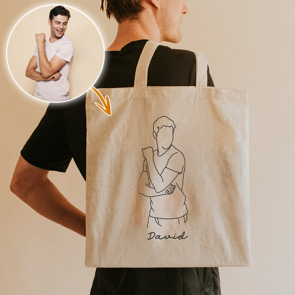 Individuelle Foto-Linienzeichnung – Personalisierte bestickte Tragetasche für Ihren Enkel