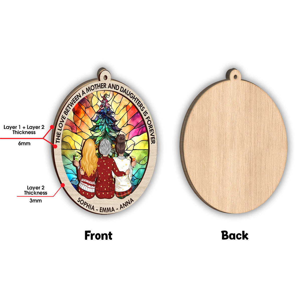 Die Liebe zwischen Mutter und Töchtern – Geschenk für Mama – Personalisierter zweilagiger Schmuckanhänger