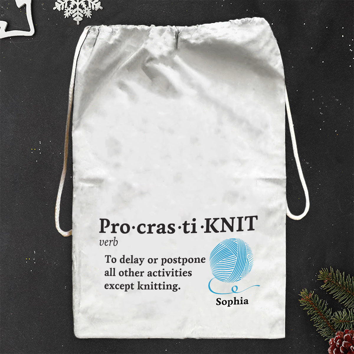 Pro-cras-ti-KNIT - Personalisierte Strick-Tragetasche mit Kordelzug