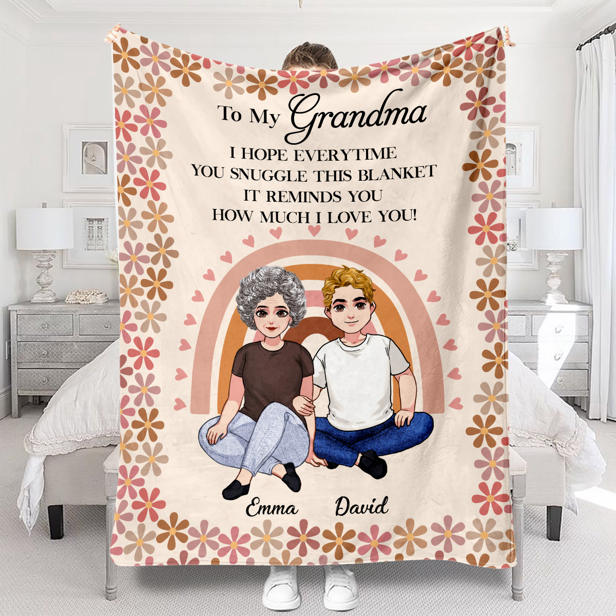 Wir hoffen, dass du dich jedes Mal, wenn du diese Decke kuschelst, daran erfreut – Geschenk für Mama, Oma – personalisierte Decke