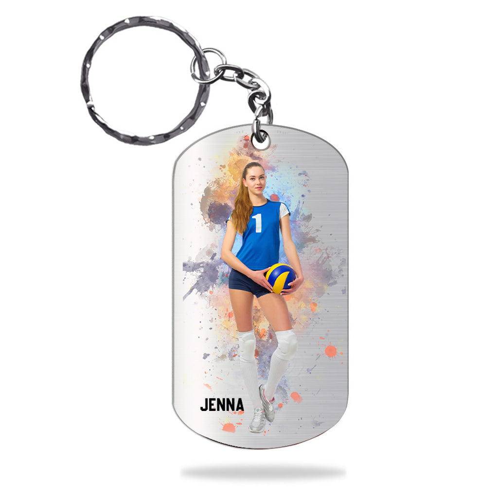 Einfach ein Mädchen mit Zielen – Personalisierter Volleyball-Schlüsselanhänger aus Edelstahl