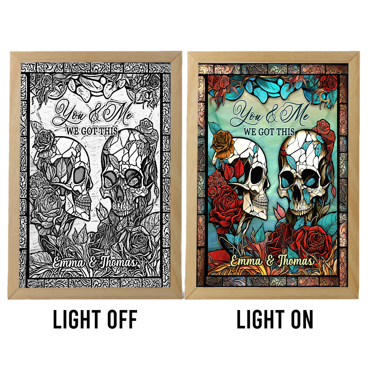 „Du & Ich, wir sind für euch da“ – personalisierter Fotorahmen mit Beleuchtung für Paare