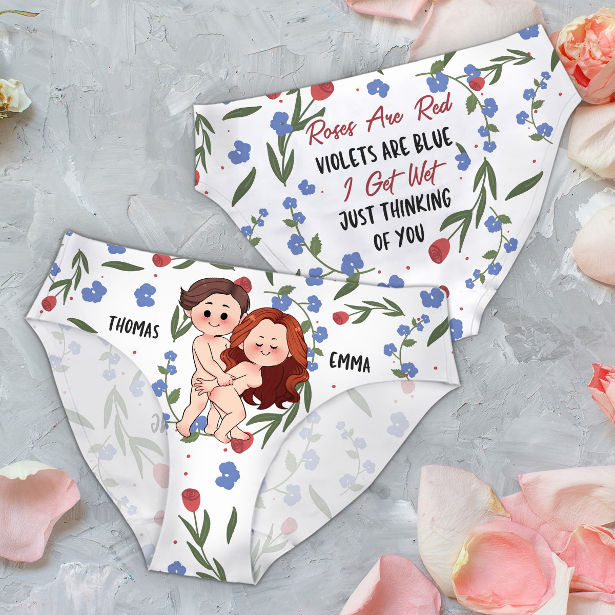 Rosen sind rot, Veilchen sind blau – personalisierte Damen-Pantoletten