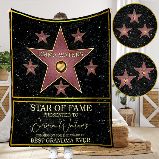 Star Of Fame Best Grandma Grandpa Mom Dad Ever - Personalized Grandma Blanket