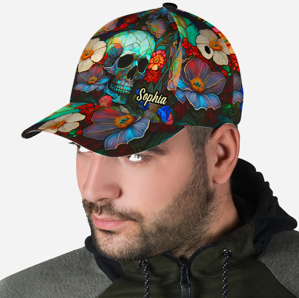 Totenkopf mit Blumenmuster – Personalisierte Totenkopf-Klassikkappe