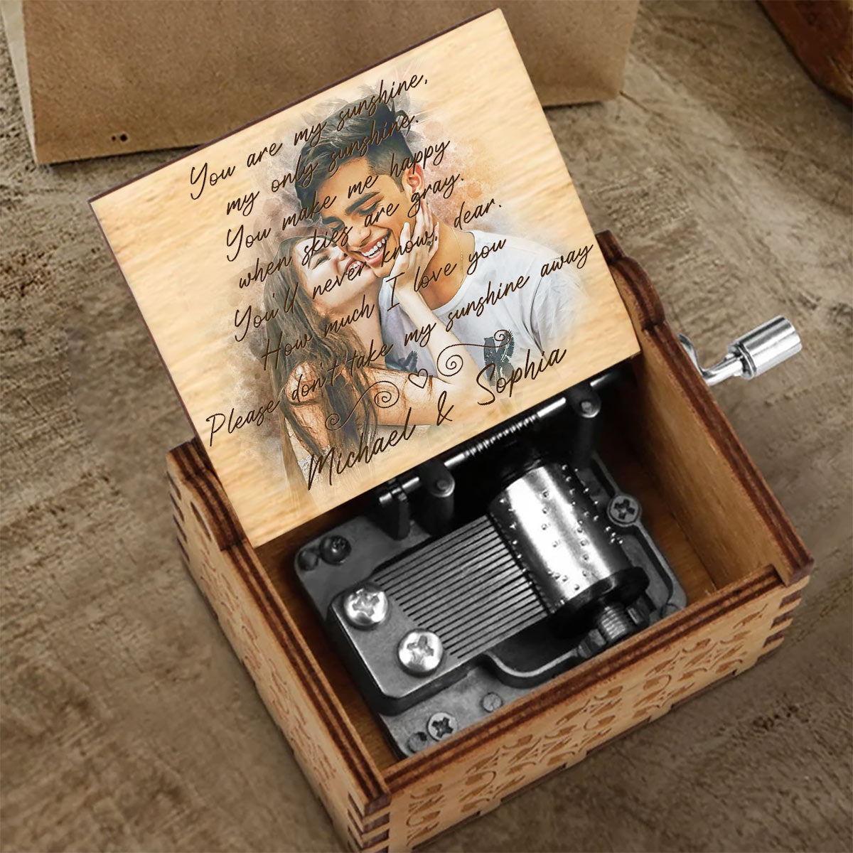 You Are My Sunshine - Personalized Couple Hand Crank Music Box