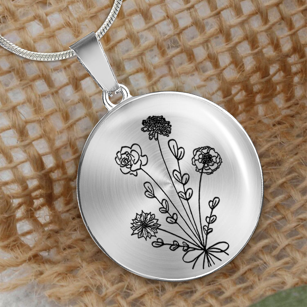 Geburtstagsblume – Geschenk für Mama, Ehefrau, Freundin, Oma – Personalisierte runde Anhängerkette