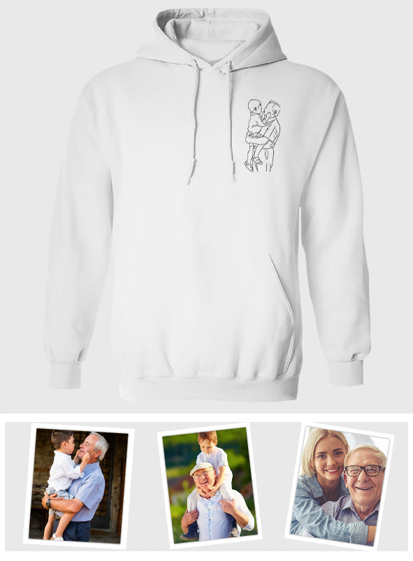 Individuelle Linienzeichnung – Personalisierter bestickter Opa-Hoodie