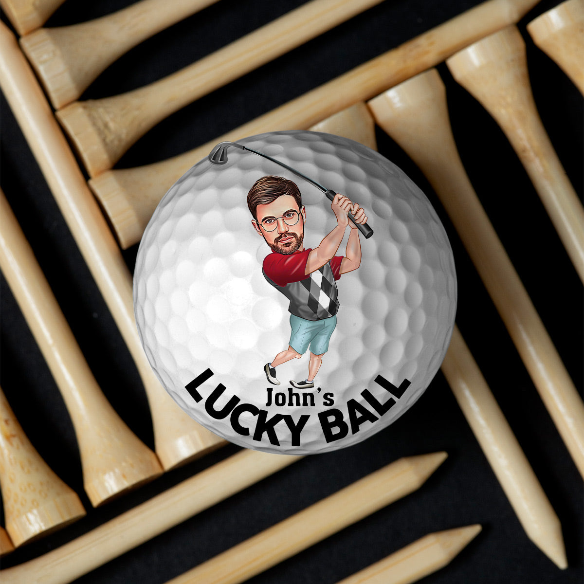 Glücksball – Golfgeschenk für Papa, Opa, Ehemann – Personalisierter Golfball