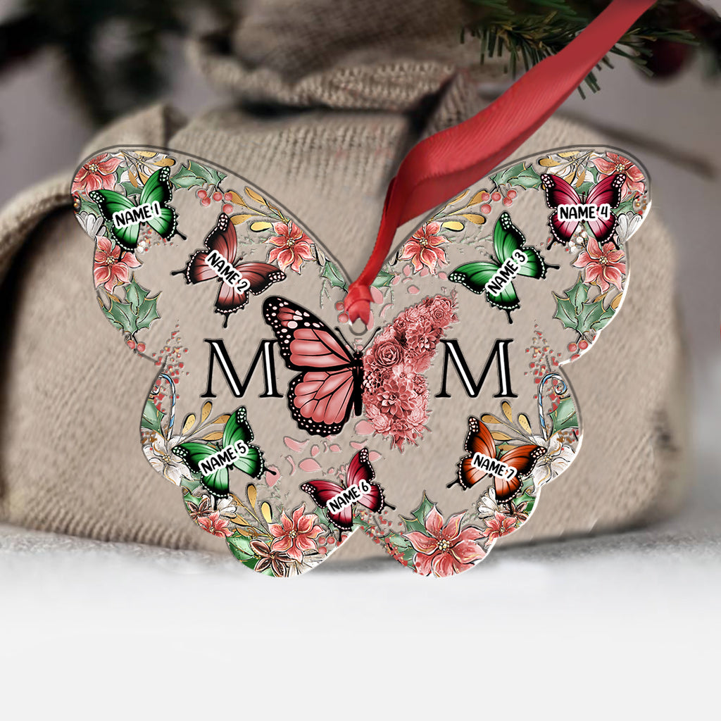Mama & Kinder Schmetterlinge Weihnachtsblume - Personalisierter Mutter-Weihnachtsschmuck