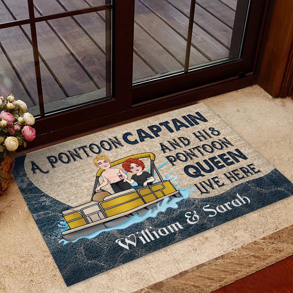 Pontoon Captain And HIs Wife - Personalized Pontoon Doormat