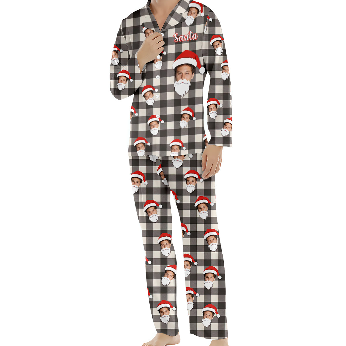 Santas Lieblings-Ho - Personalisierter Partner-Pyjama mit Knopfleiste