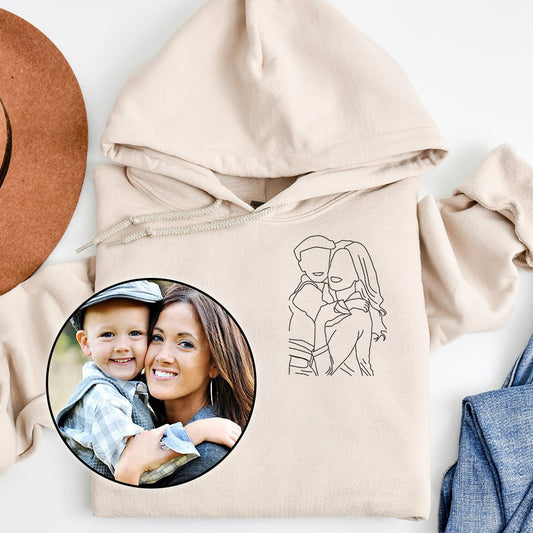 Individuelle Linienzeichnung – Personalisierter bestickter Hoodie für Mütter