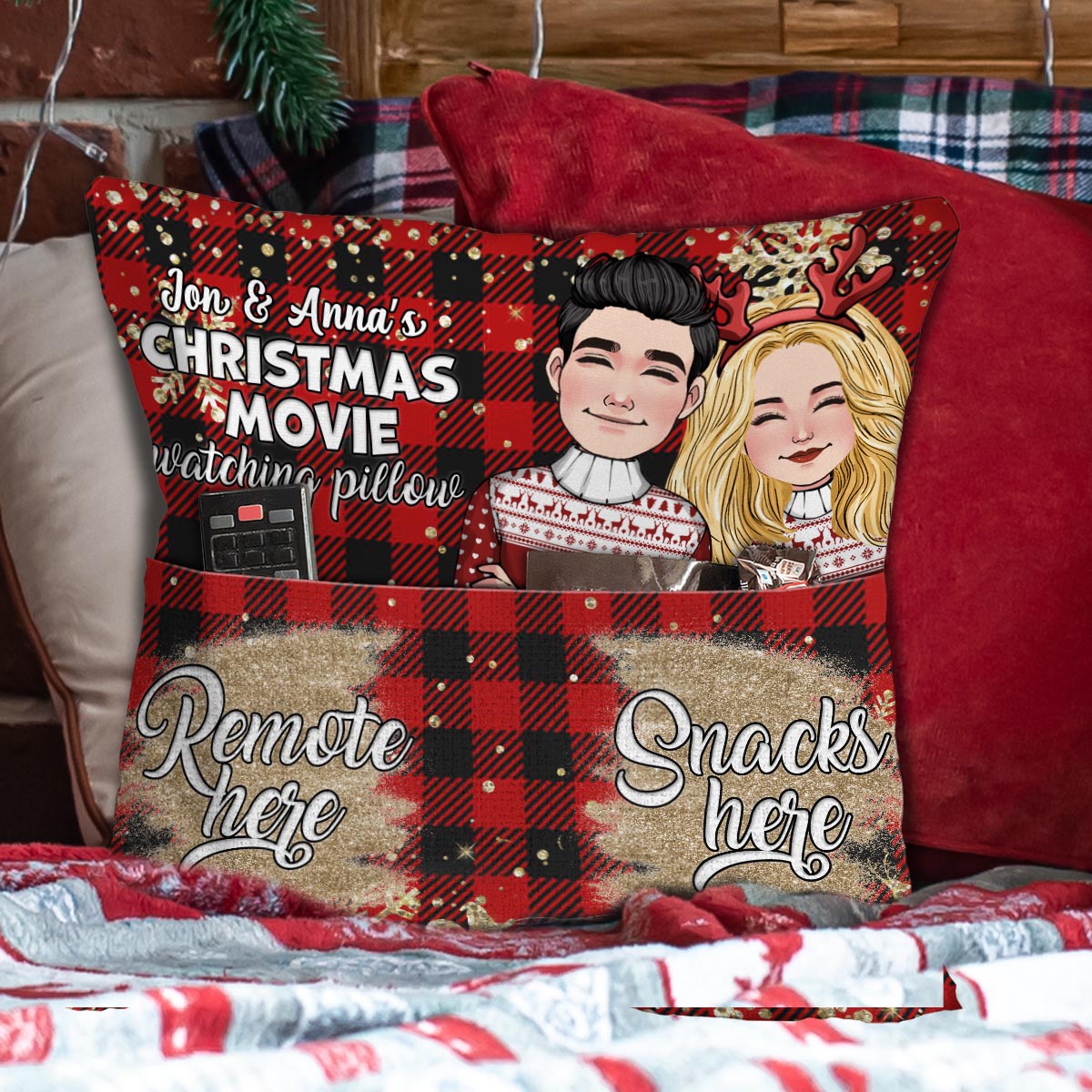 Weihnachtsfilm-Kissen – Personalisiertes Pärchenkissen