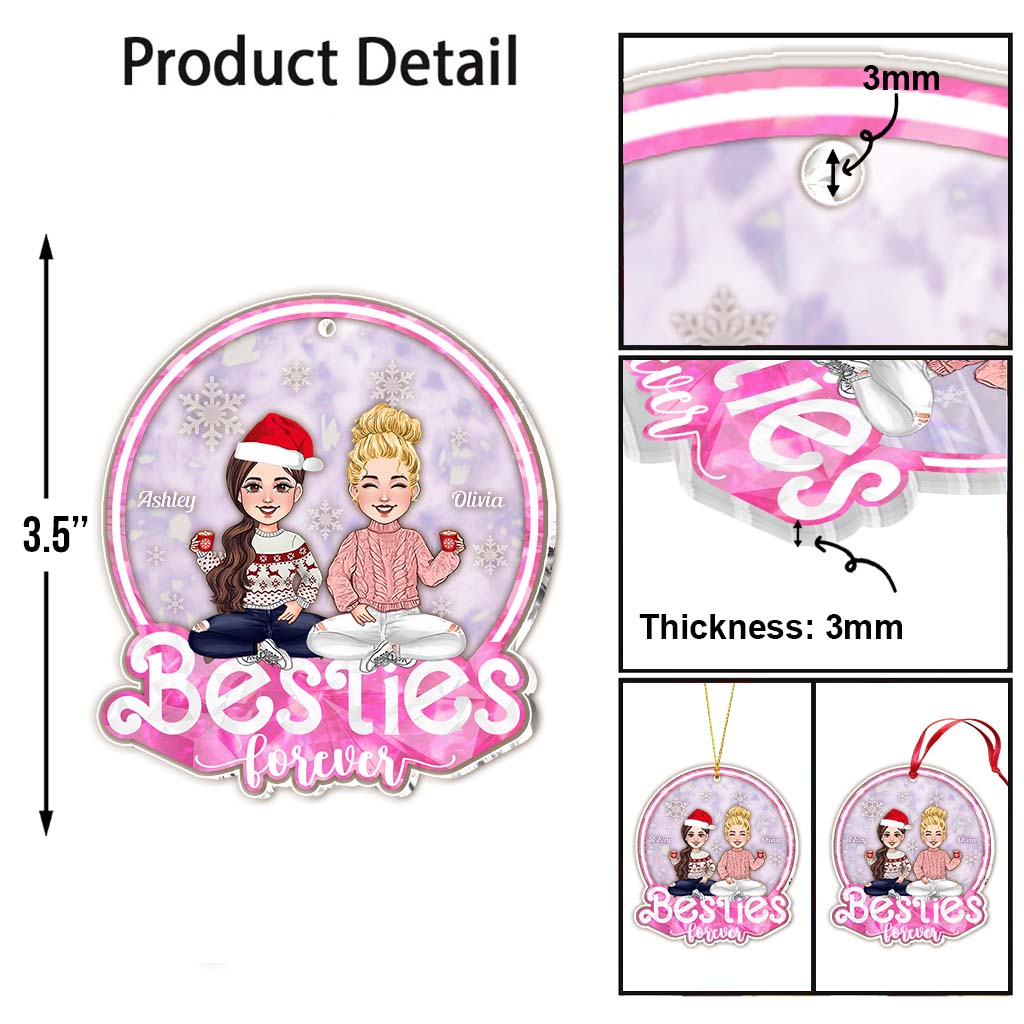 Besties Forever Glitzerrosa - Personalisierter transparenter Schmuck für beste Freundinnen