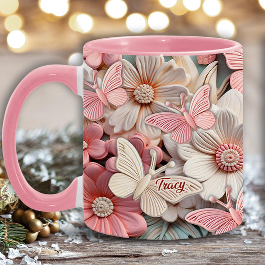 Schmetterlinge und Blumen – Personalisierte Tasse mit Schmetterlingsmotiv