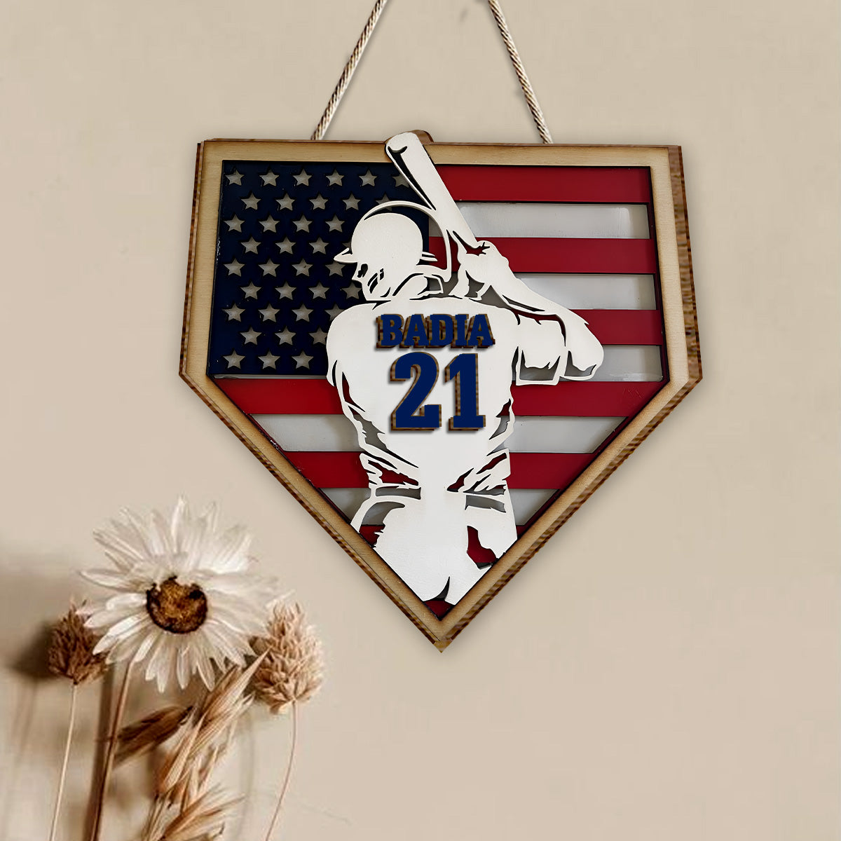 Baseball-Saison – Personalisiertes Baseball-Holzschild (2-lagig) / Holzplakette