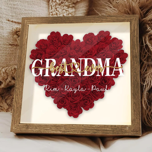 Beste Mama der Welt – Geschenk für Mama, Oma, Opa, Papa, Tante, Schwester – Personalisierte Blumen-Schattenbox