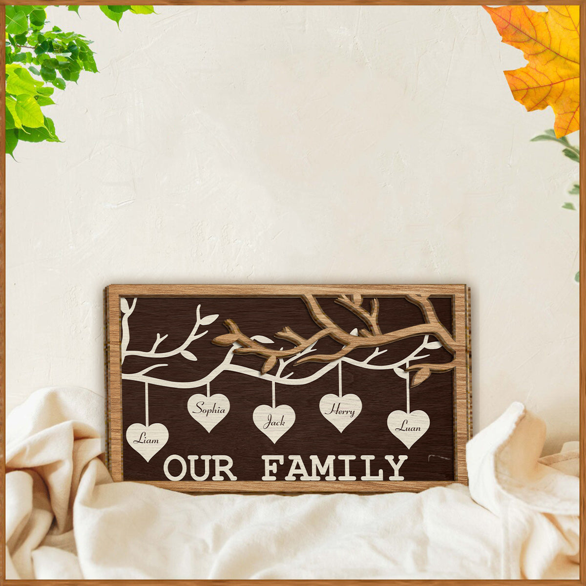 Familienstammbaum zum Aufhängen – Personalisiertes zweilagiges Holzschild/Holzplakette für die Familie