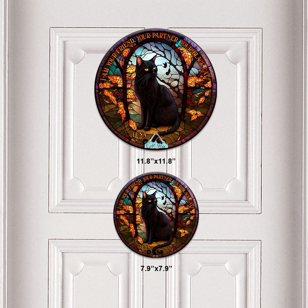 Black Cat - Personalized Black Cat Round Wood Sign