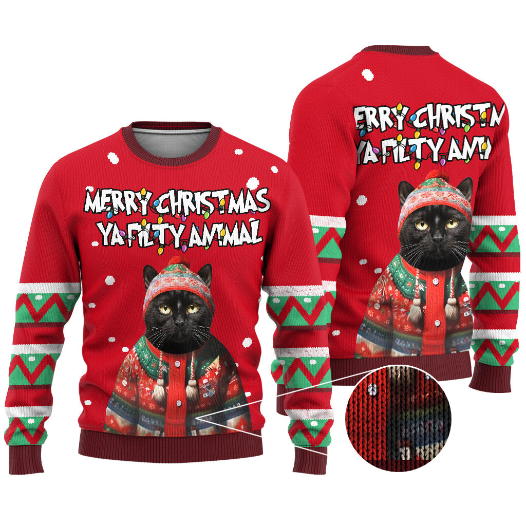 Frohe Weihnachten, du dreckiges Tier - Personalisierter Hunde-Hässlicher-Pullover