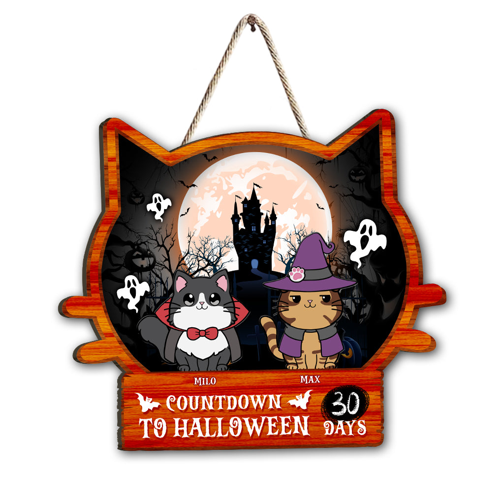 Countdown bis Halloween – Personalisiertes Katzen-Holzschild