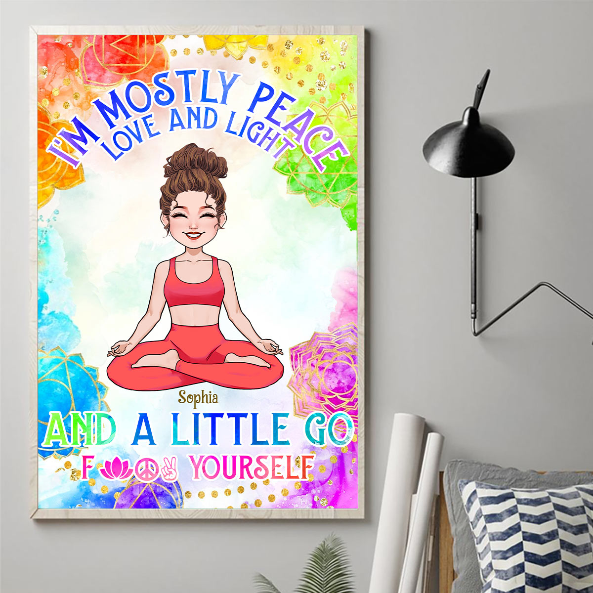 I'm Mostly Peace Love And Light - Personalized Yoga Canvas And Poster