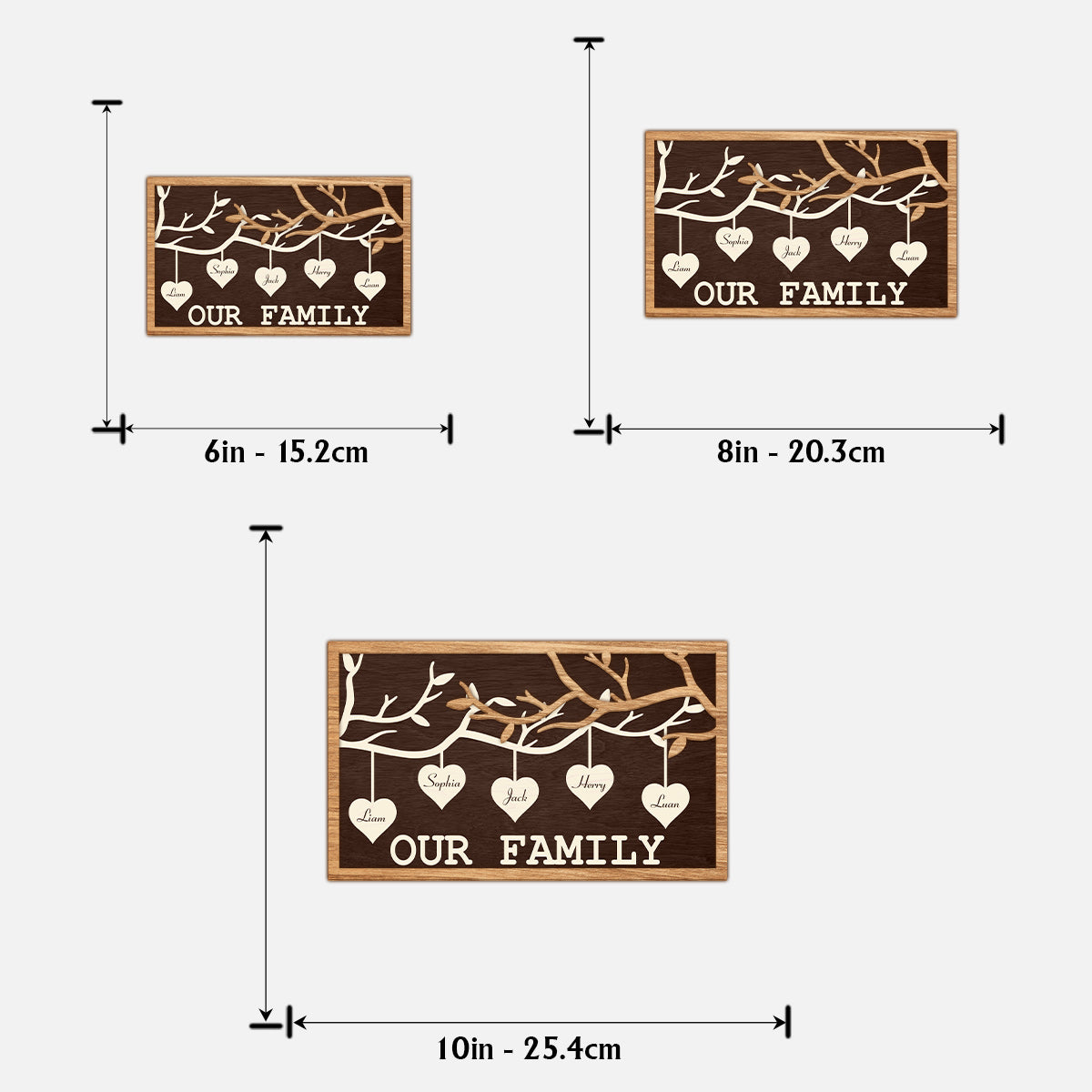 Familienstammbaum zum Aufhängen – Personalisiertes zweilagiges Holzschild/Holzplakette für die Familie