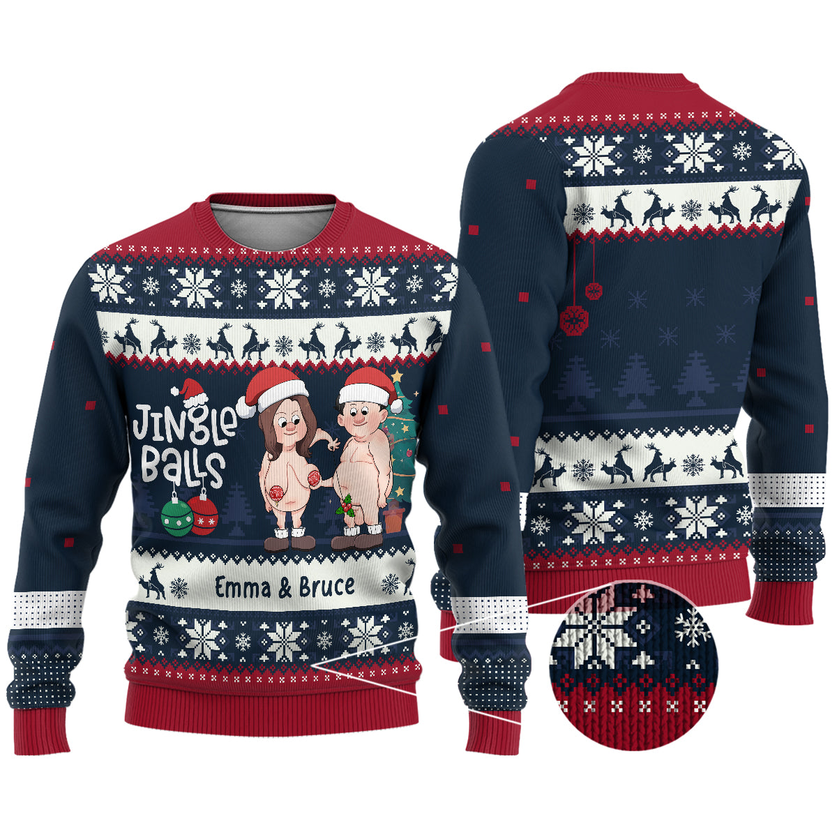 Jingle Balls & Tinsel Tits - Personalisierter hässlicher Paarpullover