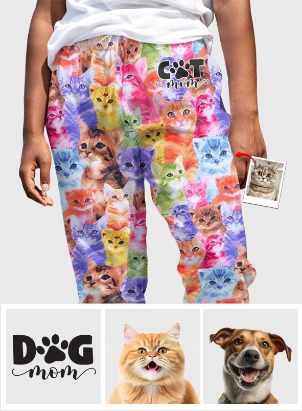Foto-Einfügung im farbenfrohen Stil - Personalisierter Katzen-Pyjama mit Knopfleiste