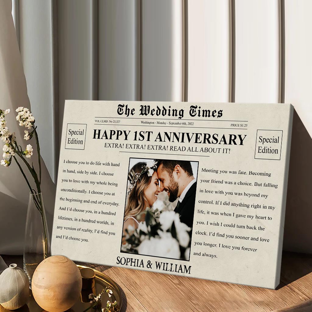 Alles Gute zum Jahrestag! – Personalisierte Leinwand und Poster für Ehepaare (The Wedding Times Newspaper)