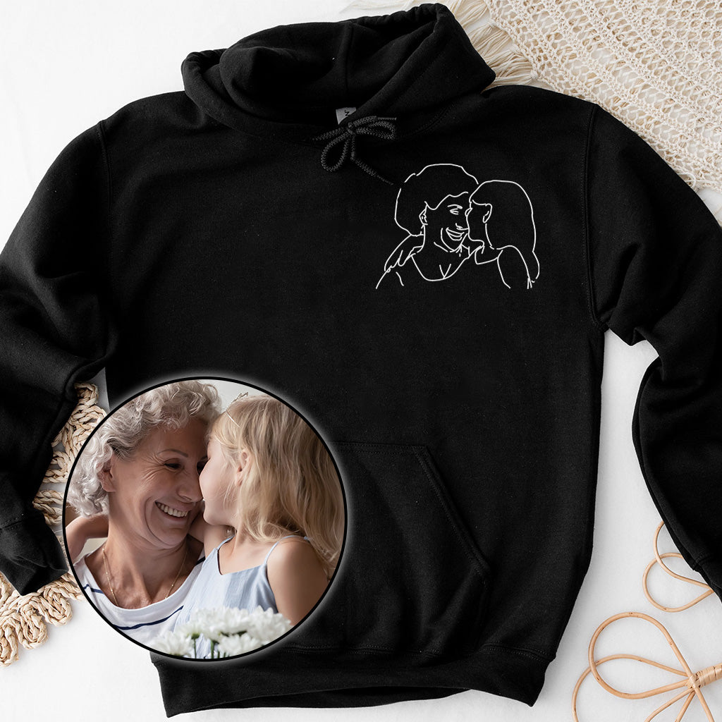 Individuelle Linienzeichnung – Personalisierter bestickter Oma-Hoodie