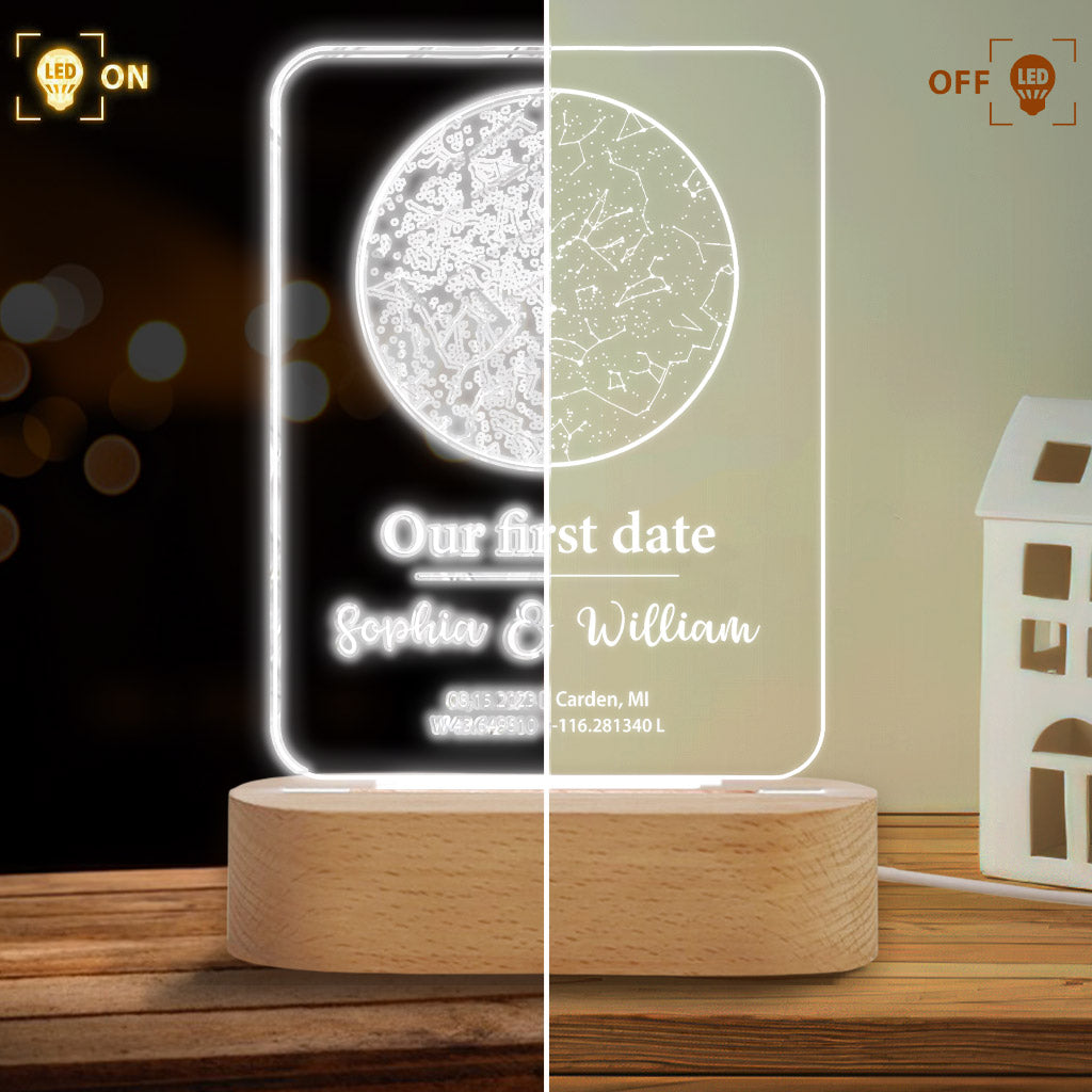 Our First Date - Personalized Couple Shaped Plaque Light Base