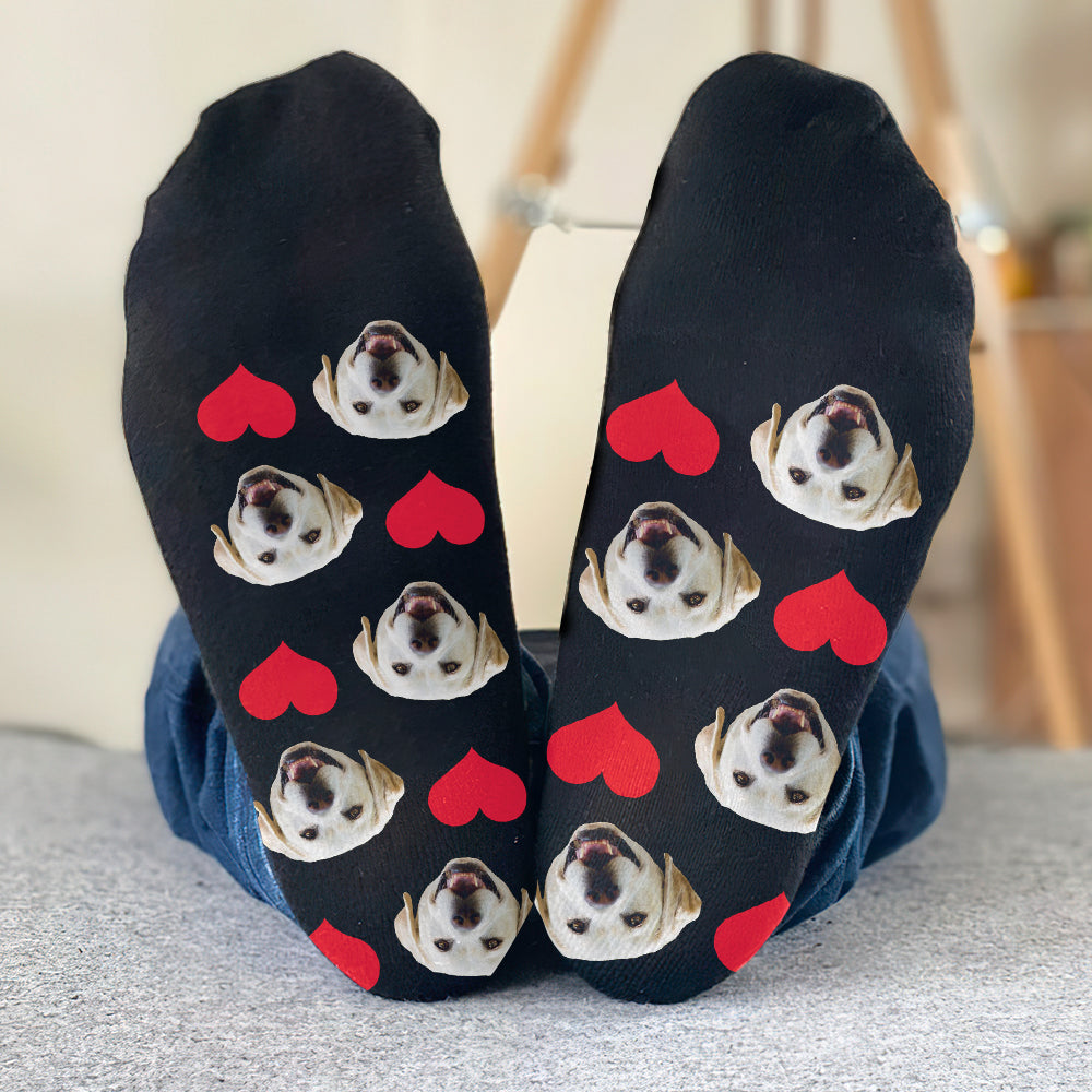 Individuelles Gesichts-Herz-Muster – personalisierte Hundesocken
