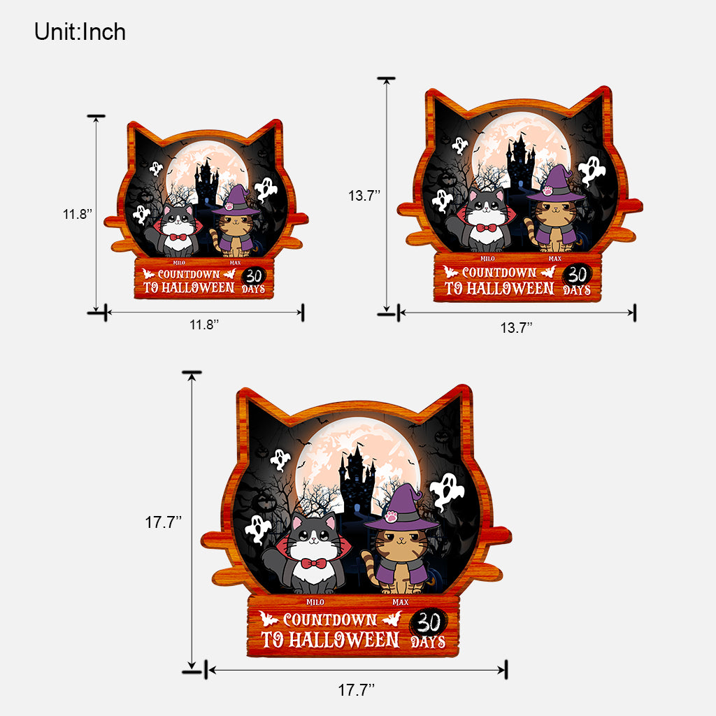 Countdown bis Halloween – Personalisiertes Katzen-Holzschild
