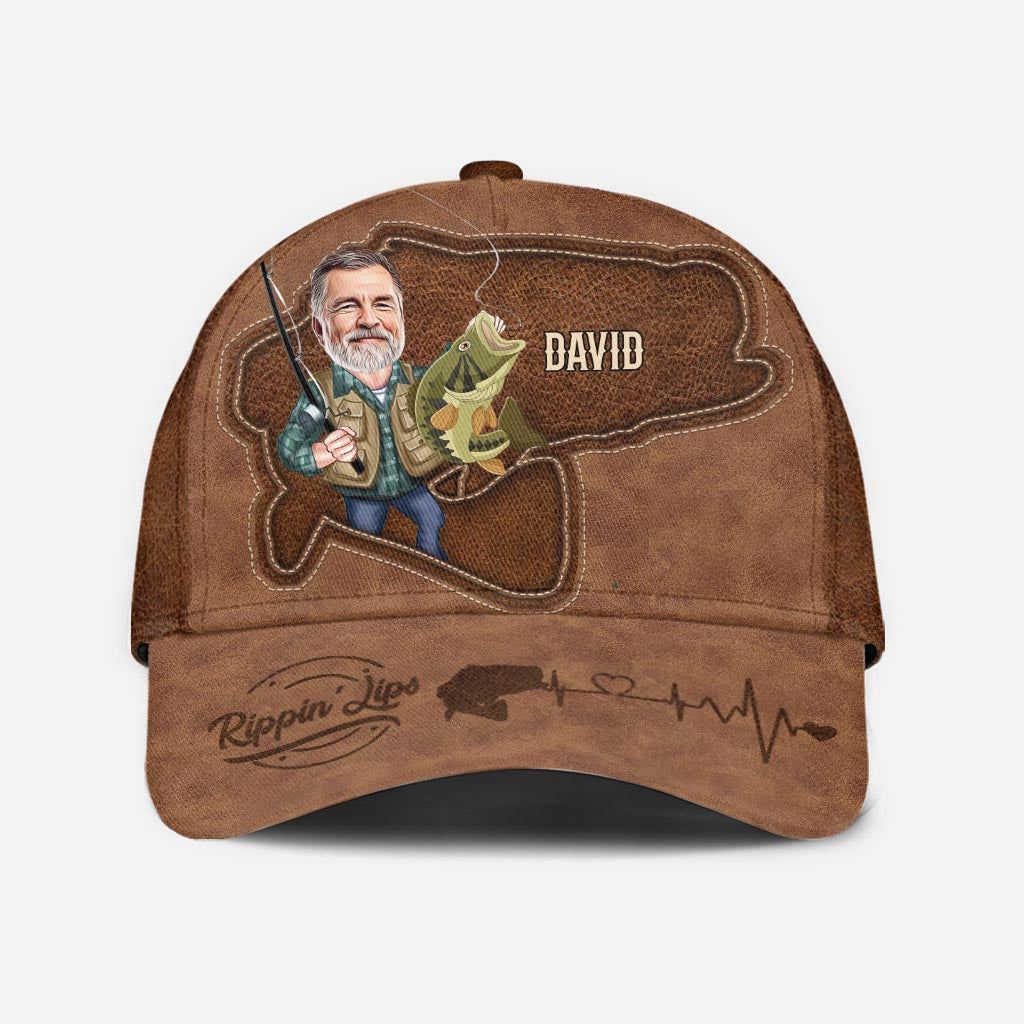 Foto eingefügt: Lustige Angel-Lipps-Motiv-Mütze – Personalisierte klassische Angelkappe