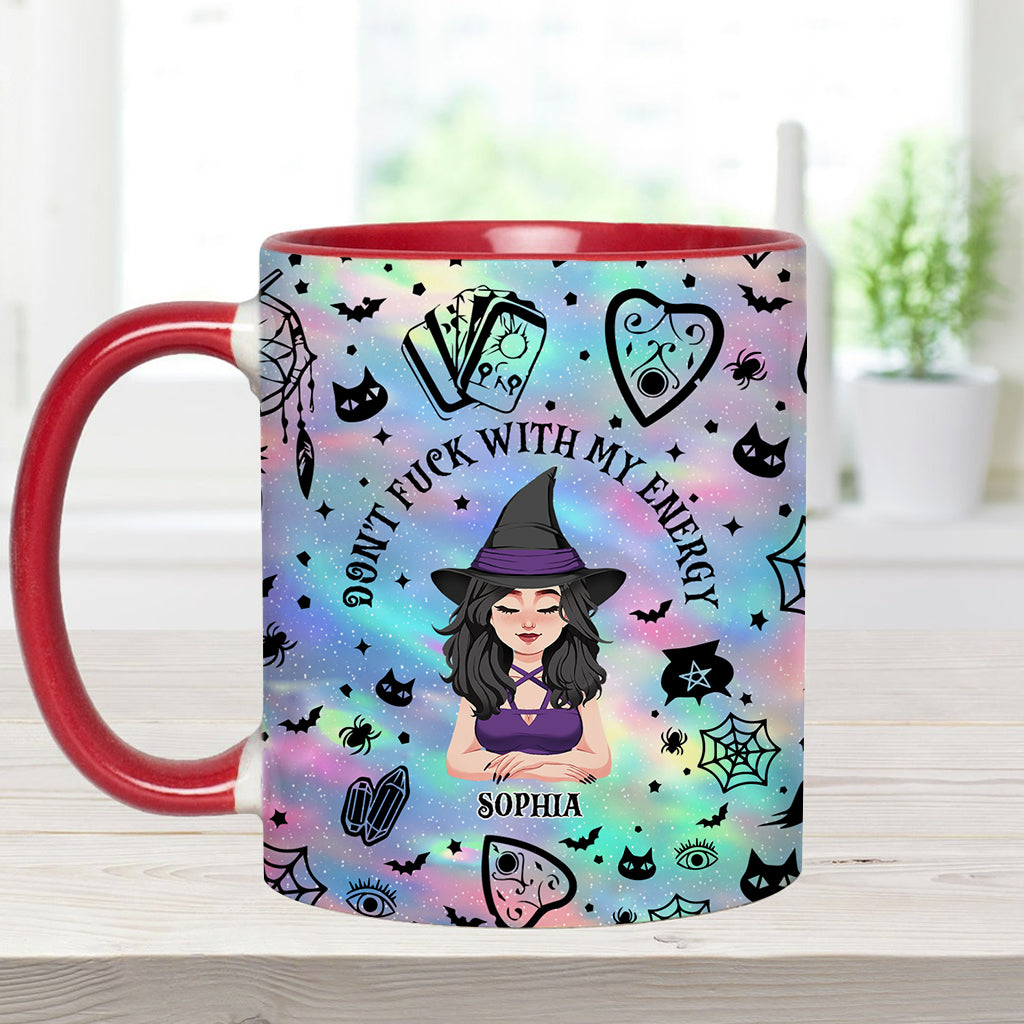 Leg dich nicht mit meiner Energie an – Personalisierte Tasse mit Hexenmotiv