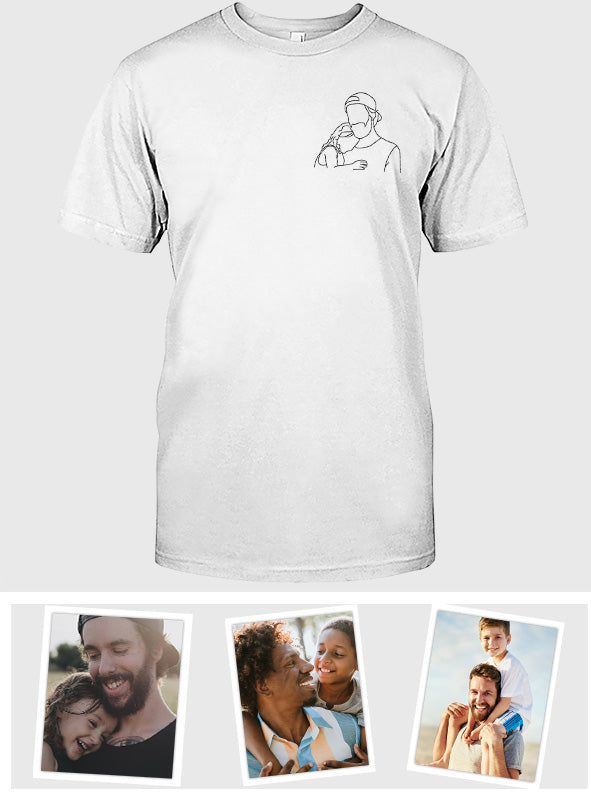 Individuelle Linienzeichnung – Personalisiertes, besticktes Vater-T-Shirt