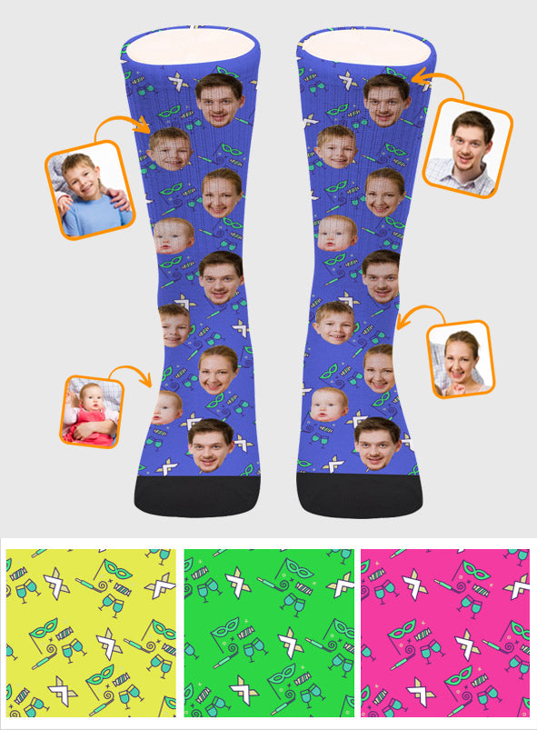 Individuelles Gesichtsmuster für Partys – personalisierte Familiensocken