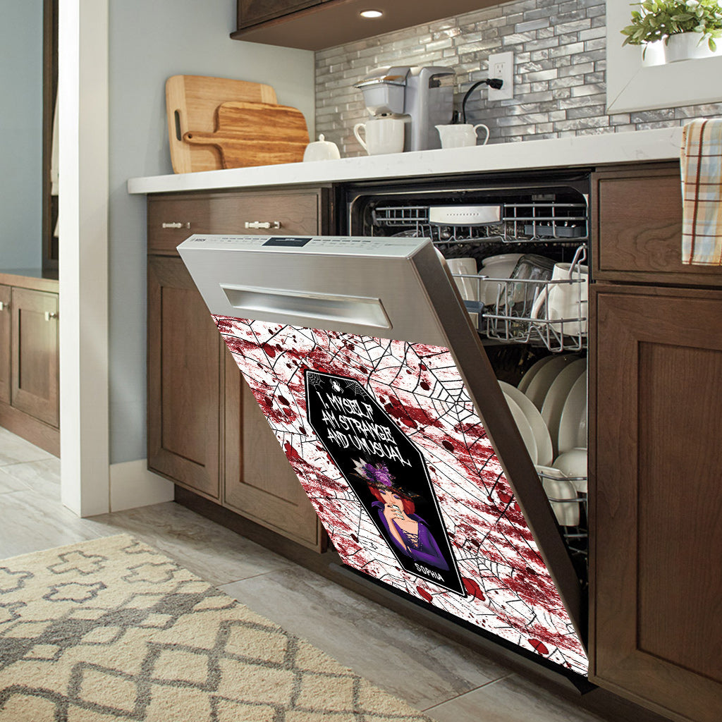 Ich selbst bin seltsam und ungewöhnlich – Personalisierter Geschirrspülerdeckel „Hexe“