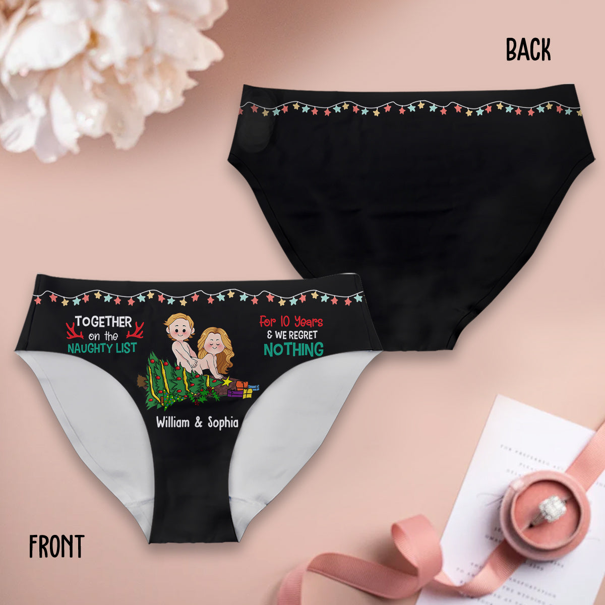 Gemeinsam auf der Liste der Unartigen – personalisierte Partner-Slips für Damen und Boxershorts für Herren